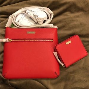 Kate Spade Laurel Way Crossbody & Wallet Set/ RED